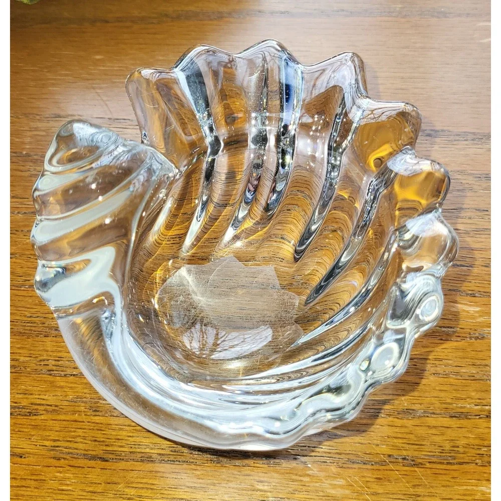 Vintage Cristalleries de Vannes le Chatel France Glass Seashell Trinket Dish